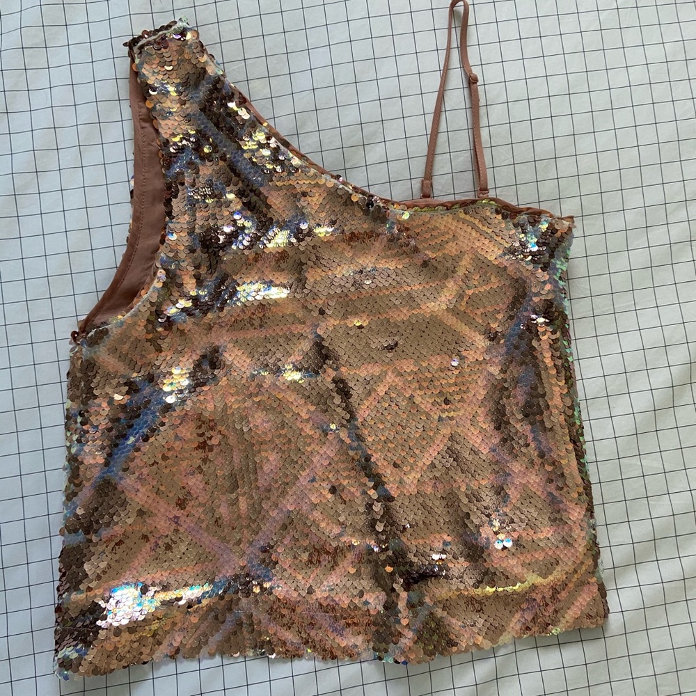Free People Sequin one shoulder top.